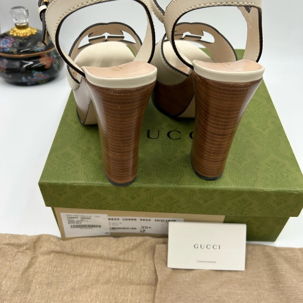 Women's Gucci interlocking G leather platform sandals size 39.5 made in Italy - Picture 10 of 13
